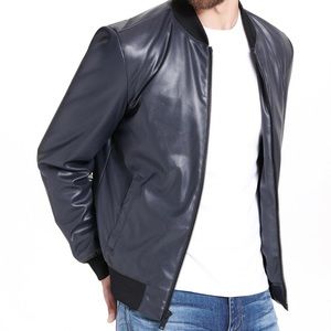 DKNY Navy Faux Leather Bomber